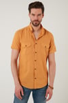 Düğmeli Yaka Pamuklu Slim Fit Cepli Erkek Gömlek CF21S111153 HARDAL