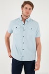 Düğmeli Yaka Pamuklu Slim Fit Cepli Erkek Gömlek CF21S111153 AÇIK MAVİ