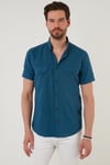 Düğmeli Yaka Pamuklu Slim Fit Cepli Erkek Gömlek CF21S111153 İNDİGO