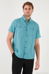 Düğmeli Yaka Pamuklu Slim Fit Cepli Erkek Gömlek CF21S111153 PETROL
