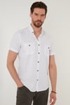 Düğmeli Yaka Pamuklu Slim Fit Cepli Erkek Gömlek CF21S111153 BEYAZ