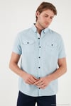 Düğmeli Yaka Pamuklu Slim Fit Cepli Erkek Gömlek CF21S111153 AÇIK MAVİ