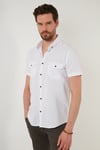 Düğmeli Yaka Pamuklu Slim Fit Cepli Erkek Gömlek CF21S111153 BEYAZ