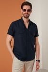 Düğmeli Yaka Pamuklu Slim Fit Cepli Erkek Gömlek CF21S111153 LACİVERT