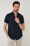 Düğmeli Yaka Pamuklu Slim Fit Cepli Erkek Gömlek CF21S111153 LACİVERT