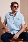Düğmeli Yaka Pamuklu Slim Fit Cepli Erkek Gömlek CF21S111153 AÇIK MAVİ