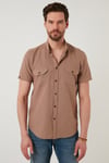 Düğmeli Yaka Pamuklu Slim Fit Cepli Erkek Gömlek CF21S111153 TOPRAK