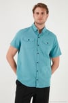 Düğmeli Yaka Pamuklu Slim Fit Cepli Erkek Gömlek CF21S111153 PETROL