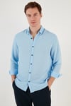 Düğmeli Yaka Uzun Kollu Regular Fit Erkek Gömlek CF23S116777 MAVİ