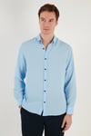 Düğmeli Yaka Uzun Kollu Regular Fit Erkek Gömlek CF23S116777 MAVİ