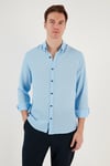 Düğmeli Yaka Uzun Kollu Regular Fit Erkek Gömlek CF23S116777 MAVİ
