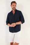 Düğmeli Yaka Uzun Kollu Regular Fit Erkek Gömlek CF23S116777 LACİVERT