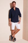 Düğmeli Yaka Uzun Kollu Regular Fit Erkek Gömlek CF23S116777 LACİVERT