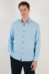 Düğmeli Yaka Uzun Kollu Regular Fit Erkek Gömlek CF23S116777 MAVİ