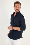 Düğmeli Yaka Uzun Kollu Regular Fit Erkek Gömlek CF23S116777 LACİVERT