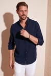 Düğmeli Yaka Uzun Kollu Regular Fit Erkek Gömlek CF23S116777 LACİVERT