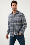 Ekose Desenli Pamuklu Regular Fit Kışlık Erkek Gömlek 5896601 İNDİGO