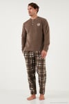 Ekose Regular Fit Bisiklet Yaka Kışlık Polar Erkek Pijama Takımı 609610013W4 CAMEL
