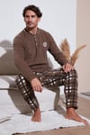 Ekose Regular Fit Bisiklet Yaka Kışlık Polar Erkek Pijama Takımı 609610013W4 CAMEL