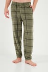 Ekoseli Bisiklet Yaka Yumuşak Dokulu Polar Erkek Pijama Takımı 6097064 HAKİ