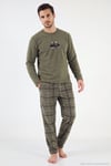 Ekoseli Bisiklet Yaka Yumuşak Dokulu Polar Erkek Pijama Takımı 6097064 HAKİ