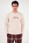 Ekoseli Bisiklet Yaka Yumuşak Dokulu Polar Erkek Pijama Takımı 6097000 BEJ