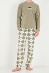 Ekoseli Bisiklet Yaka Yumuşak Dokulu Polar Erkek Pijama Takımı 6097064 GRİ