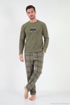 Ekoseli Bisiklet Yaka Yumuşak Dokulu Polar Erkek Pijama Takımı 6097064 HAKİ