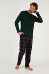 Ekoseli Cepli Beli Lastikli % 100 Pamuk Regular Fit Erkek Pijama Takımı 6572001 YEŞİL