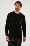 Ekoseli Cepli Beli Lastikli % 100 Pamuk Regular Fit Erkek Pijama Takımı 6572001 SİYAH