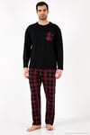 Ekoseli Cepli Beli Lastikli % 100 Pamuk Regular Fit Erkek Pijama Takımı 6572001 SİYAH-BORDO