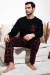 Ekoseli Cepli Beli Lastikli % 100 Pamuk Regular Fit Erkek Pijama Takımı 6572001 SİYAH-BORDO