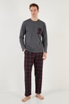 Ekoseli Cepli Beli Lastikli % 100 Pamuk Regular Fit Erkek Pijama Takımı 6572001 ANTRASİT