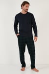 Ekoseli Cepli Beli Lastikli % 100 Pamuk Regular Fit Erkek Pijama Takımı 6572001 LACİVERT