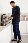 Ekoseli Cepli Beli Lastikli % 100 Pamuk Regular Fit Erkek Pijama Takımı 6572001 LACİVERT-SAKS