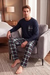 Ekoseli Cepli Beli Lastikli % 100 Pamuk Regular Fit Erkek Pijama Takımı 6572001 KOYU LACİVERT