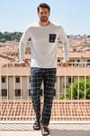 Ekoseli Cepli Beli Lastikli % 100 Pamuk Regular Fit Erkek Pijama Takımı 6572001 GRİ MELANJ