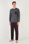 Ekoseli Cepli Beli Lastikli % 100 Pamuk Regular Fit Erkek Pijama Takımı 6572001 ANTRASİT