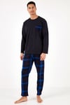 Ekoseli Cepli Beli Lastikli % 100 Pamuk Regular Fit Erkek Pijama Takımı 6572001 LACİVERT-SAKS