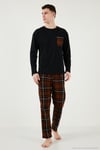Ekoseli Cepli Beli Lastikli % 100 Pamuk Regular Fit Erkek Pijama Takımı 6572001 SİYAH-KAHVE