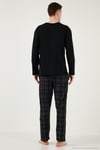 Ekoseli Cepli Beli Lastikli % 100 Pamuk Regular Fit Erkek Pijama Takımı 6572001 SİYAH-FÜME