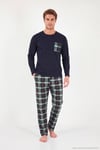 Ekoseli Cepli Beli Lastikli % 100 Pamuk Regular Fit Erkek Pijama Takımı 6572001 KOYU LACİVERT