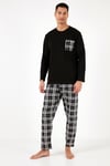 Ekoseli Cepli Beli Lastikli % 100 Pamuk Regular Fit Erkek Pijama Takımı 6572001 SİYAH-BEYAZ