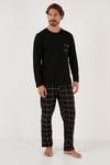 Ekoseli Cepli Beli Lastikli % 100 Pamuk Regular Fit Erkek Pijama Takımı 6572001 SİYAH