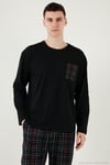 Ekoseli Cepli Beli Lastikli % 100 Pamuk Regular Fit Erkek Pijama Takımı 6572001 SİYAH-FÜME