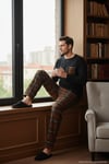 Ekoseli Cepli Beli Lastikli % 100 Pamuk Regular Fit Erkek Pijama Takımı 6572001 SİYAH-KAHVE