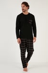 Ekoseli Cepli Beli Lastikli % 100 Pamuk Regular Fit Erkek Pijama Takımı 6572001 SİYAH