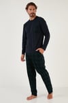 Ekoseli Cepli Beli Lastikli % 100 Pamuk Regular Fit Erkek Pijama Takımı 6572001 LACİVERT
