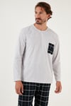 Ekoseli Cepli Beli Lastikli % 100 Pamuk Regular Fit Erkek Pijama Takımı 6572001 GRİ MELANJ