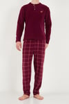 Ekoseli Düğmeli Bisiklet Yaka Yumuşak Polar Erkek Pijama Takımı 6097019 BORDO